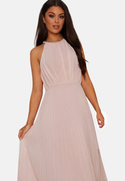 Halter Neck Pleated Maxi Dress in Pink