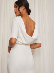 Mid Sleeve Embellished Maxi Wedding Dress in White