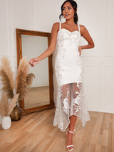 Peplum Embroidered Bodycon Dress in White