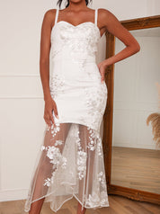 Peplum Embroidered Bodycon Dress in White