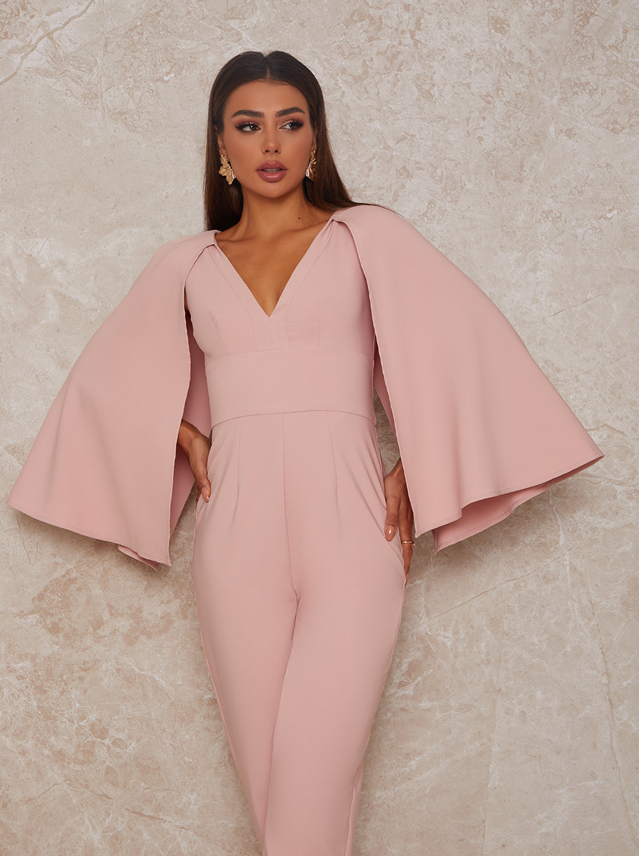 Cape Detail Jumpsuit in Pink