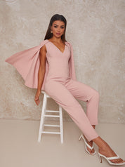 Cape Detail Jumpsuit in Pink