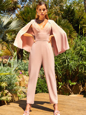 Cape Detail Jumpsuit in Pink