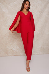 Cape Jumpsuit In Red