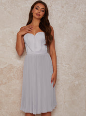 Corset Pleated Skirt Midi Dress in Blue