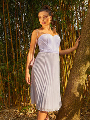Corset Pleated Skirt Midi Dress in Blue