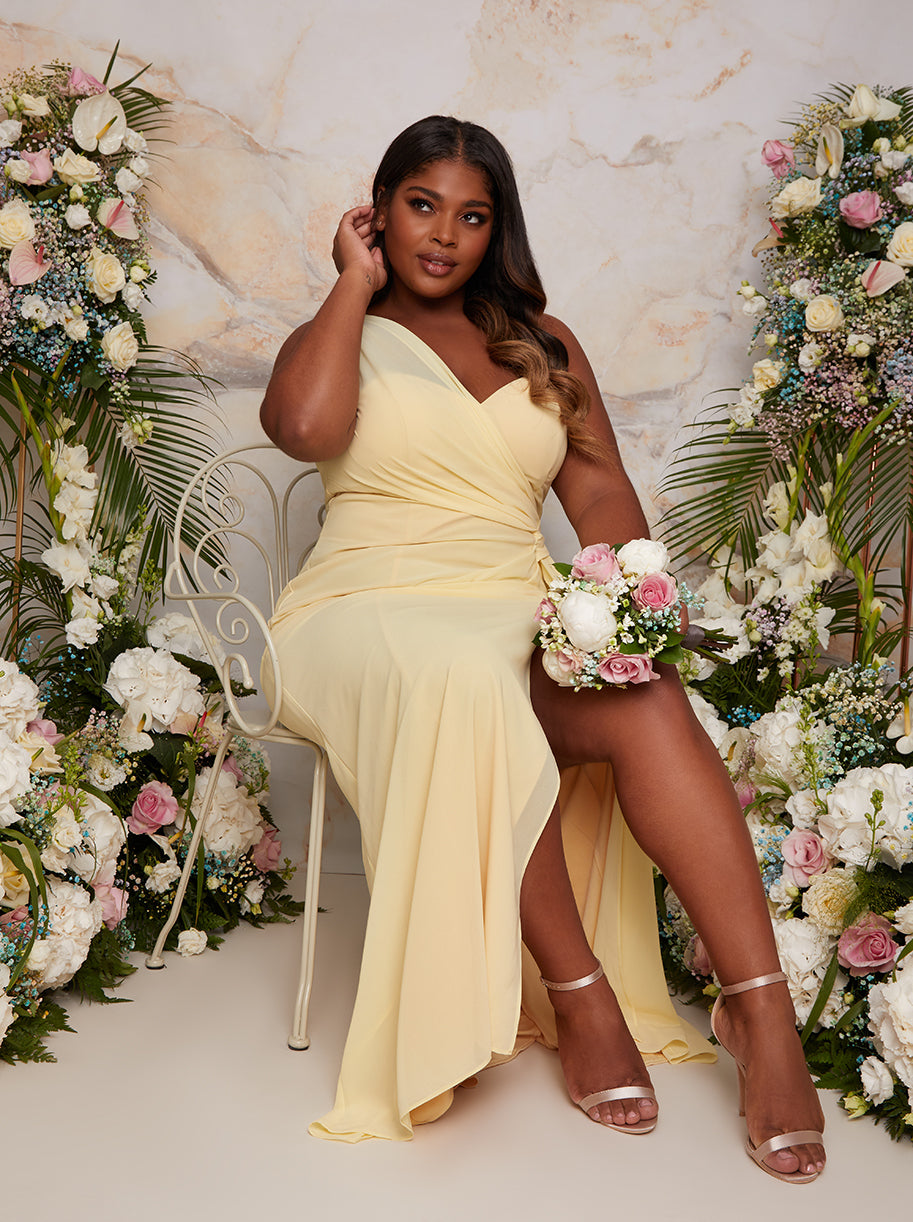 analuisa one shoulder maxi dress yellow Lace & Beads one shoulder tulle maxi dress in yellow floral