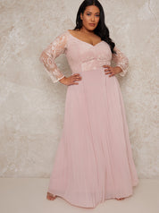 Plus Size Lace Sleeve Dress In Pink