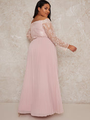Plus Size Lace Sleeve Dress In Pink