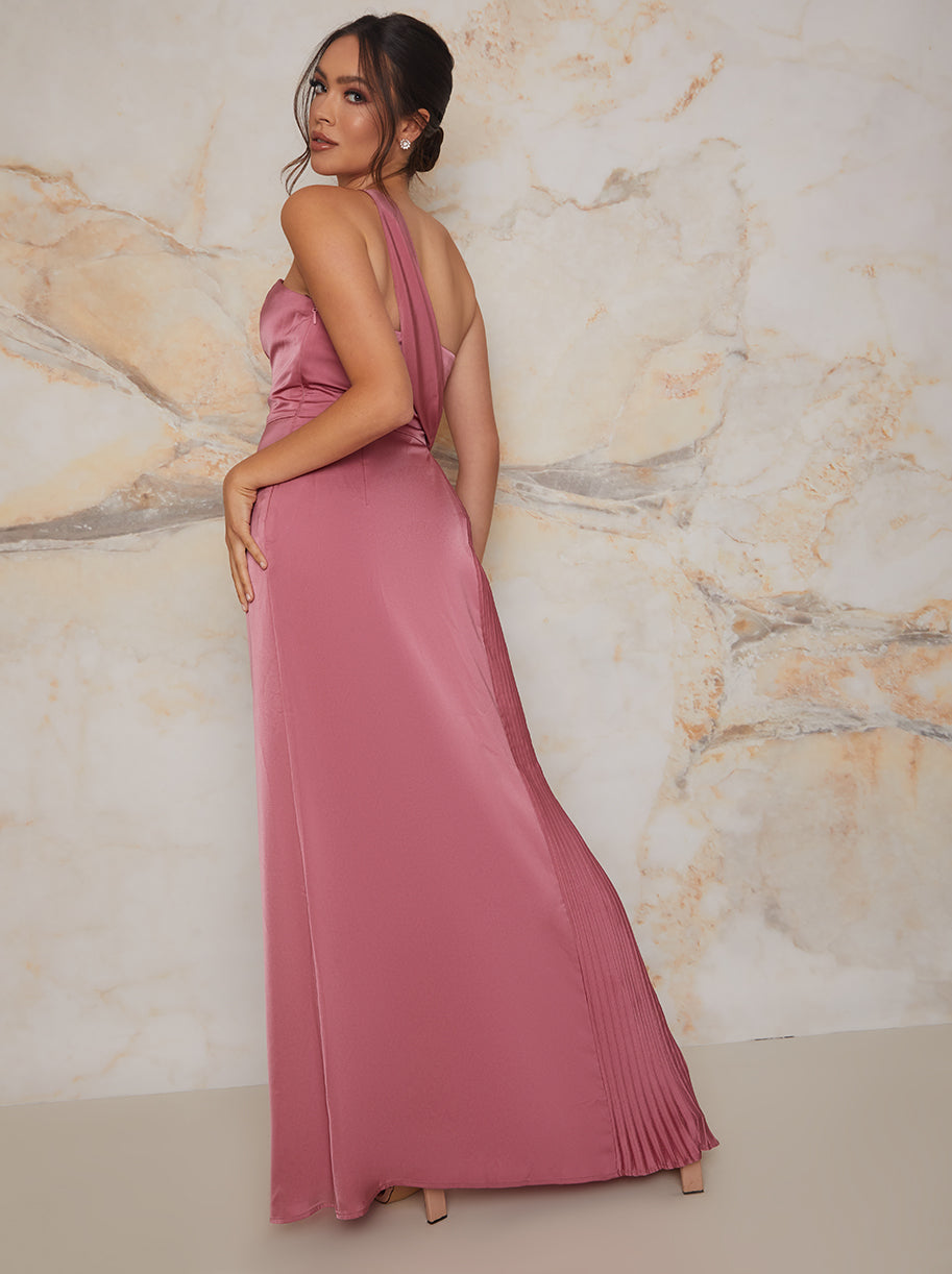Chi Chi Pleated Satin One Shoulder Bridesmaid Maxi Dress in Pink, Size 12 Chi Chi Pleated Satin One Shoulder Bridesmaid Maxi Dress in Pink, Size 12