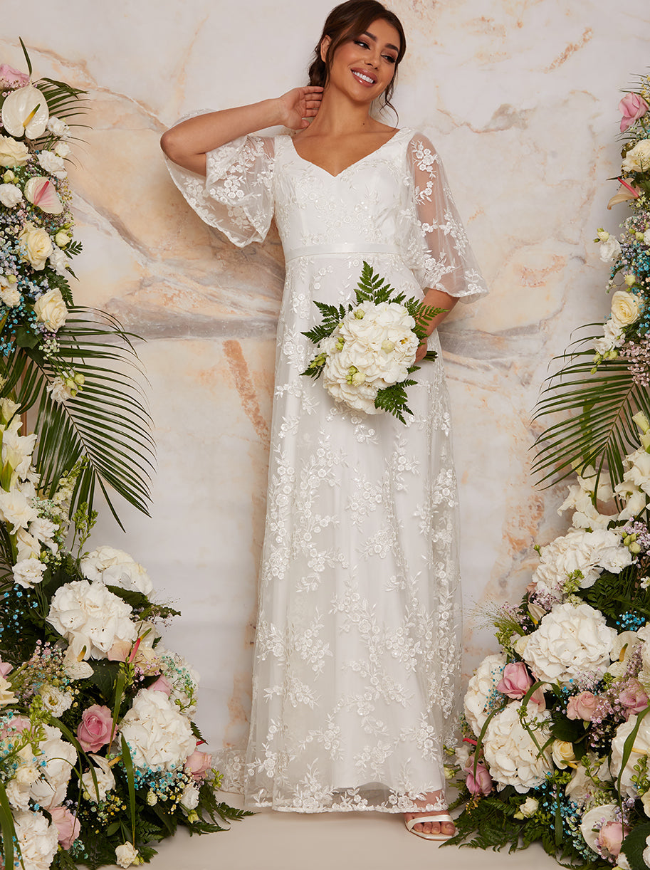 Chi Chi Flutter Sleeve Backless Lace Wedding Dress in White, Size 10 Chi Chi Flutter Sleeve Backless Lace Wedding Dress in White, Size 10