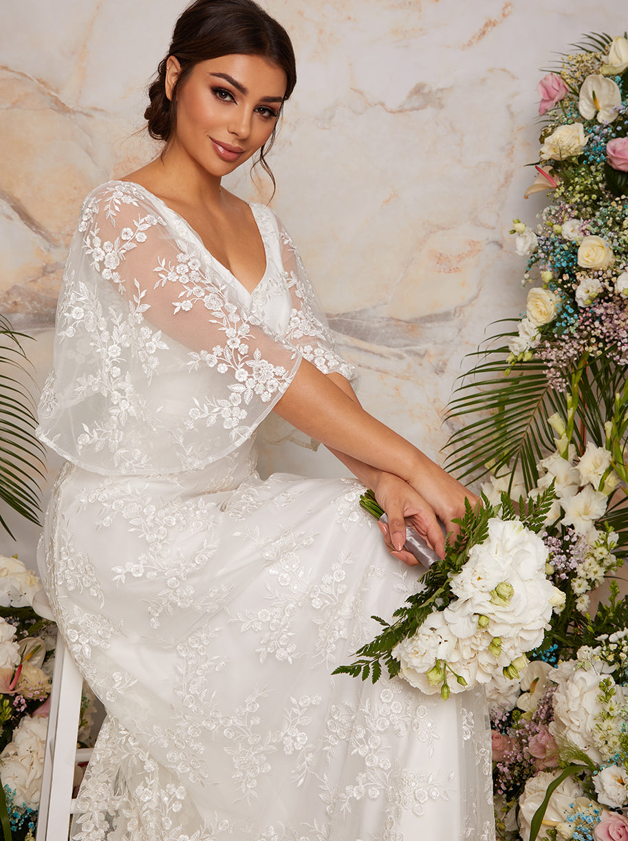 Chi Chi Flutter Sleeve Backless Lace Wedding Dress in White, Size 10 Chi Chi Flutter Sleeve Backless Lace Wedding Dress in White, Size 10