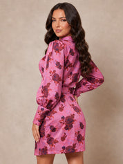 Floral Print Shirt Dress in Pink
