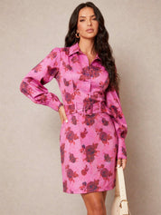 Floral Print Shirt Dress in Pink
