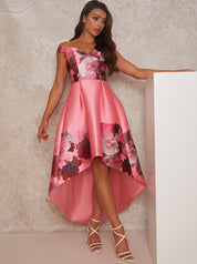 Sleeveless Floral Dip Hem Dress in Pink