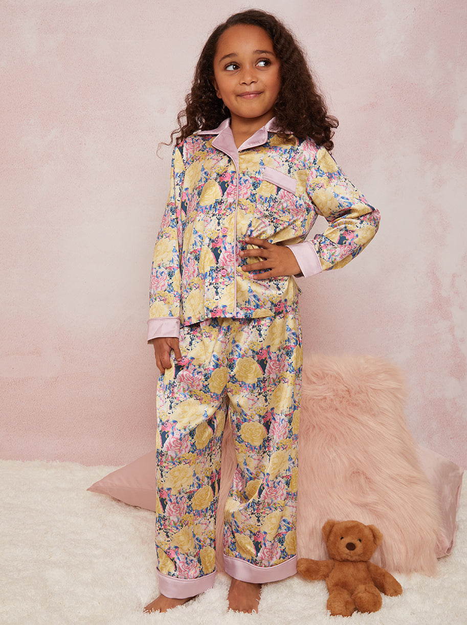 Girls Floral Pyjama Set in Yellow