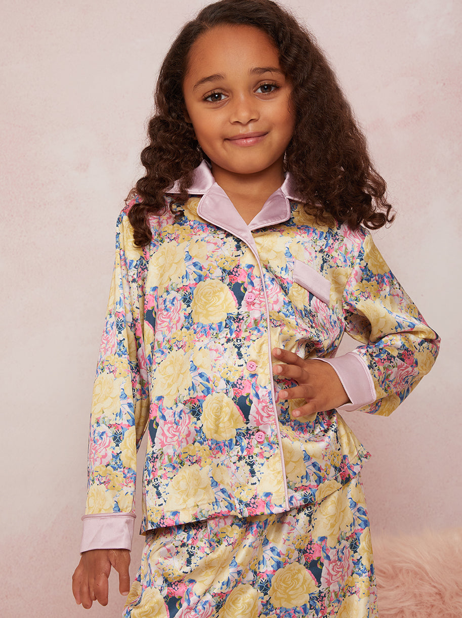 Girls Floral Pyjama Set in Yellow