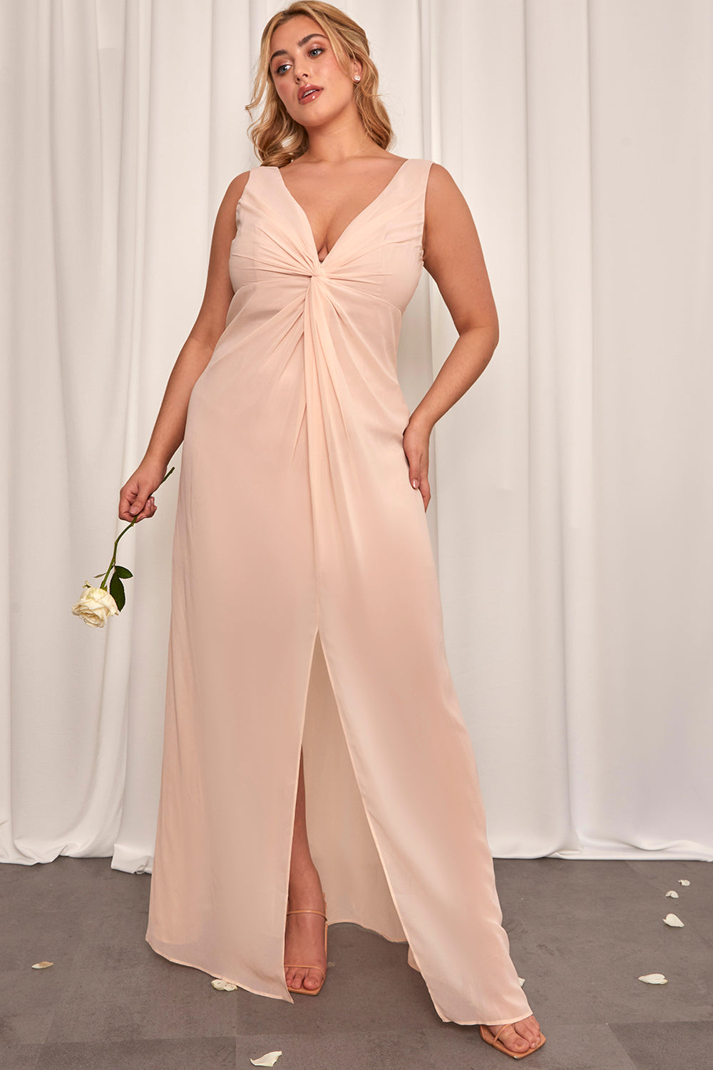 chi chi london champagne dress Cowl Neck Satin Slip Maxi Dress in Champagne
