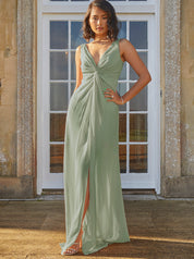 Petite Knot Detail Maxi Dress in Sage