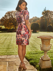 V Neck Floral Bodycon Mini Dress in Pink