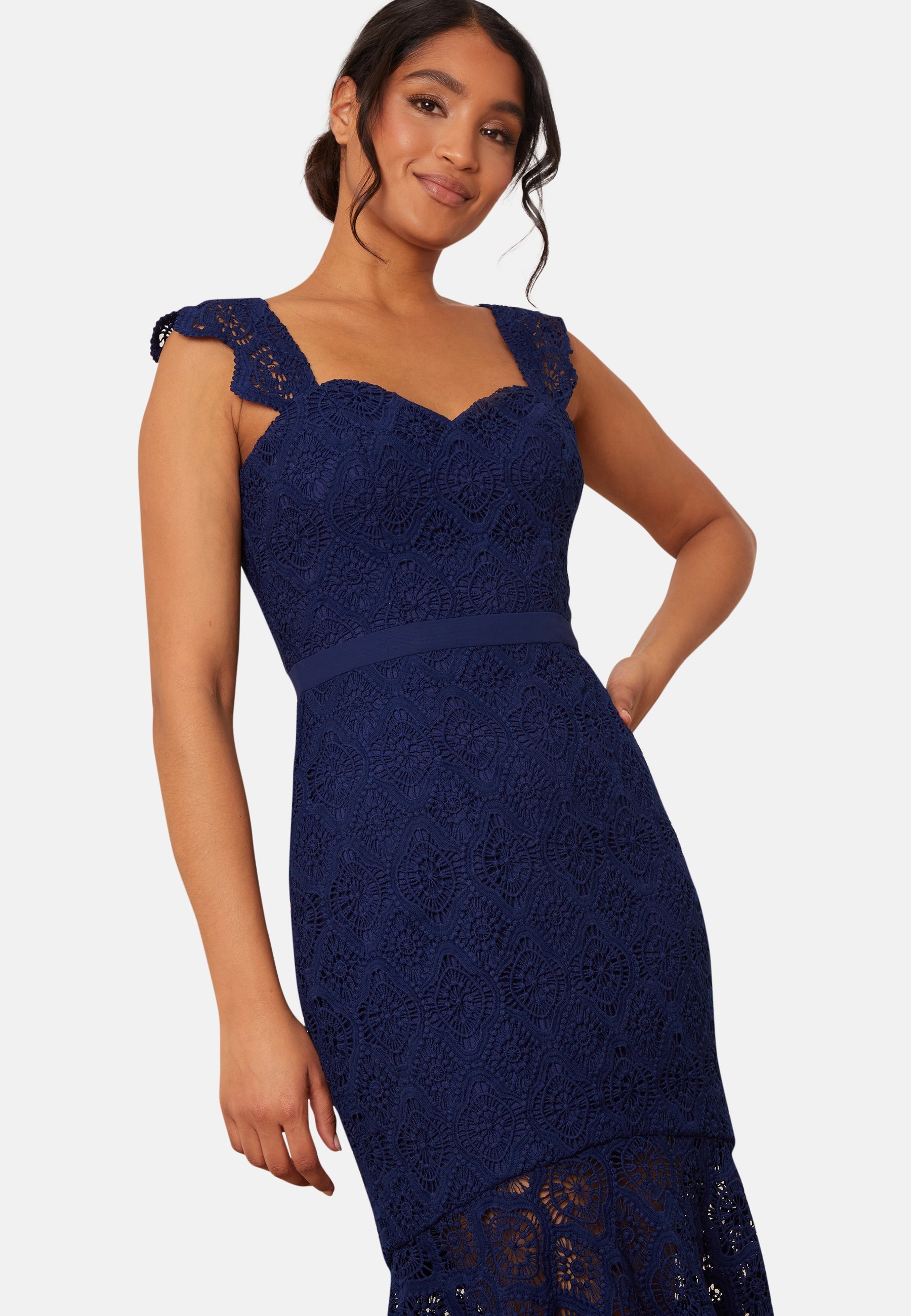 Sweetheart Neckline Lace Midi Dress in Navy | Chi Chi London UK Sweetheart Neckline Lace Midi Dress in Navy | Chi Chi London UK