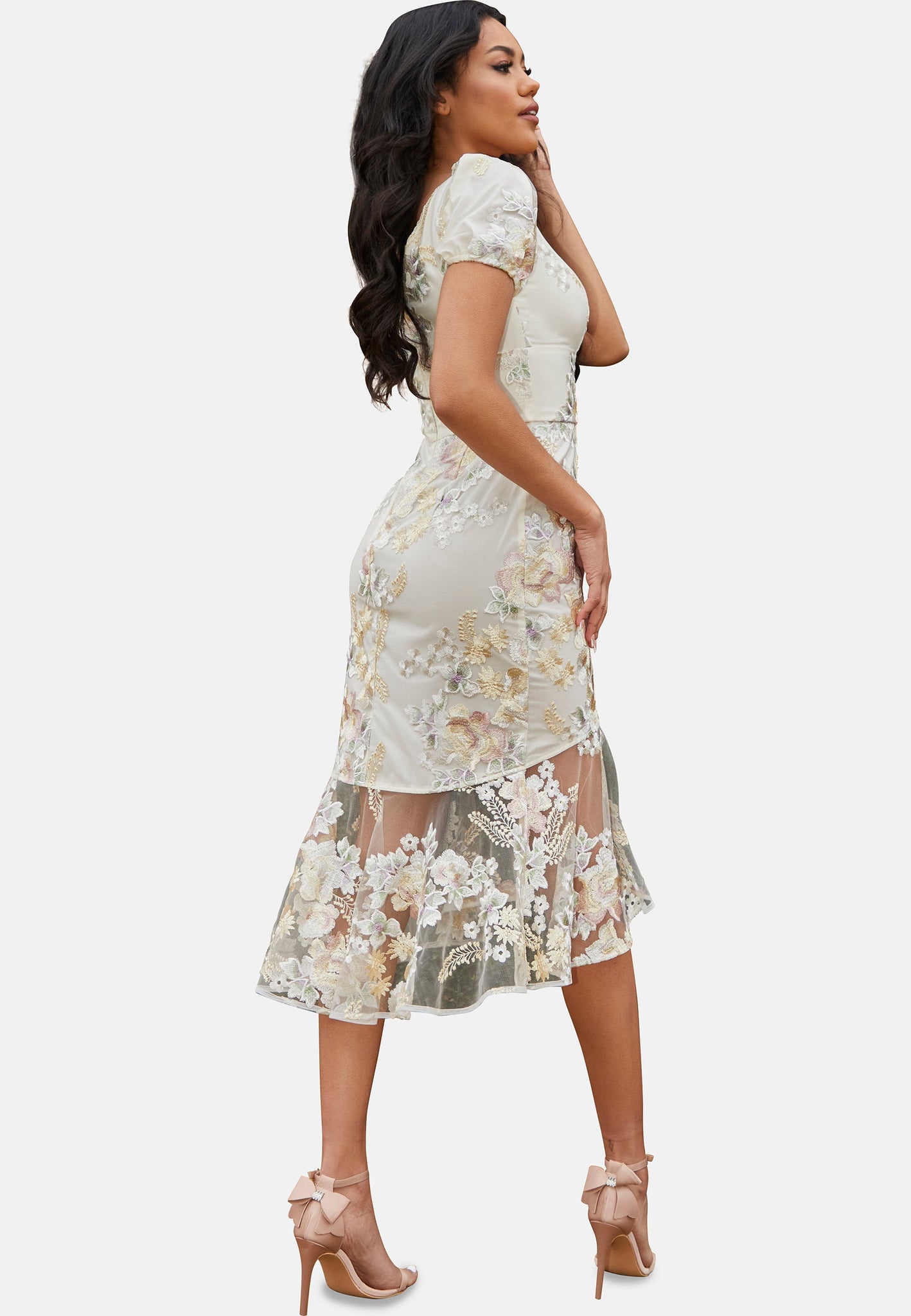 Embroidered Short Sleeve Midi Dress in Yellow | Chi Chi London UK Embroidered Short Sleeve Midi Dress in Yellow | Chi Chi London UK