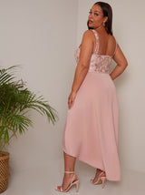 Plus Size Embroidered Dip Hem Dress in Pink