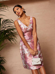 Sleeveless Floral Print Midi Dress in Pink