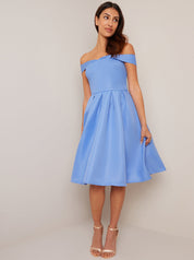 Bardot Skater Midi Dress in Blue