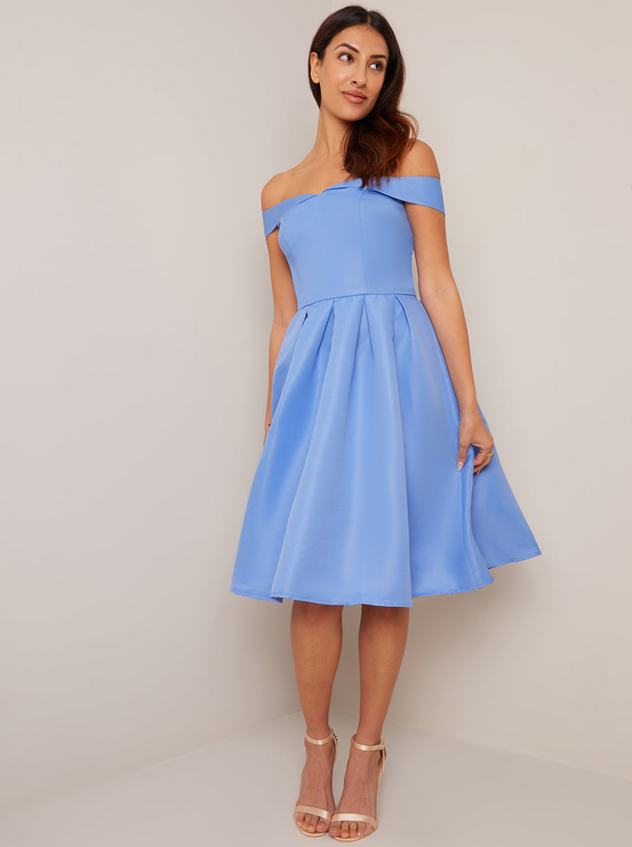 Bardot Skater Midi Dress in Blue
