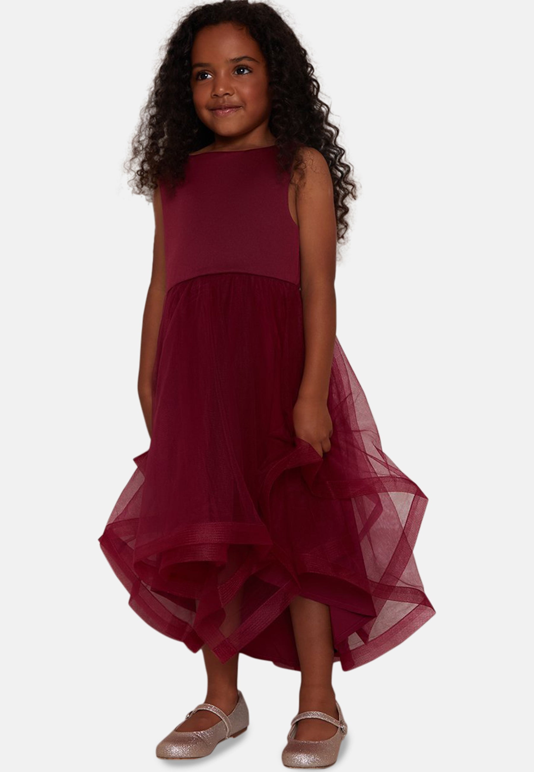fitted lace wedding dress Girls Tulle Layered Midi Dress in Red