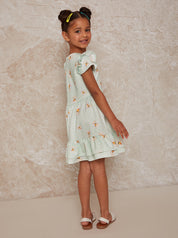 Girls Daisy Print Polka Dot Dress in Green