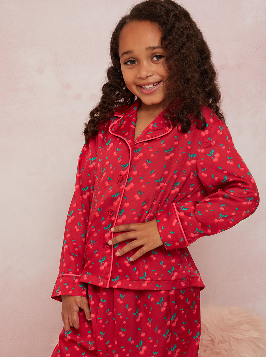 Girls Cherry Pyjama Set in Red