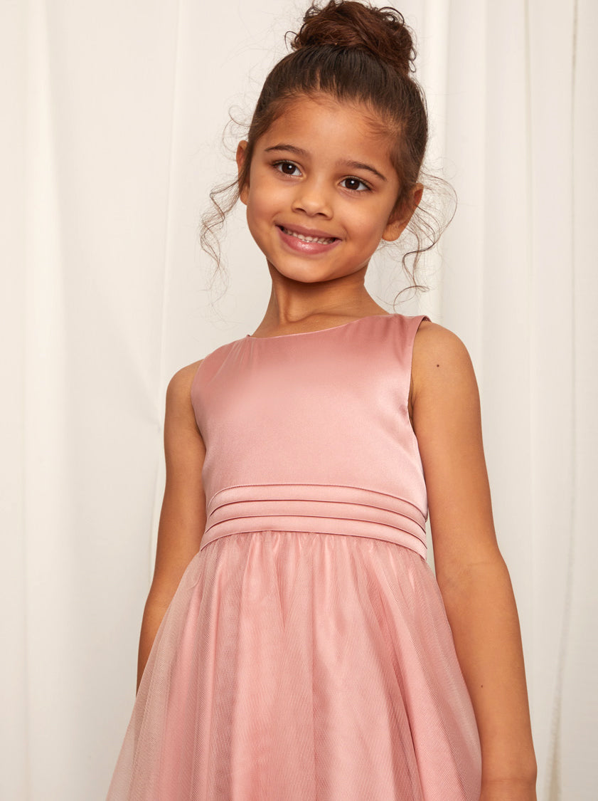 Younger Girls Sleeveless Tulle Midi Dress in Pink