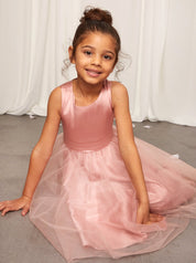 Younger Girls Sleeveless Tulle Midi Dress in Pink