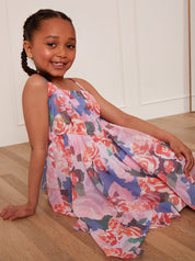 Younger Girls Cami Floral Hanky Hem Midi Dress in Pink
