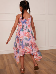 Younger Girls Cami Floral Hanky Hem Midi Dress in Pink