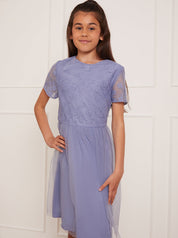 Older Girls Floral Embroidered Midi Dress in Blue