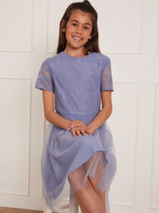 Older Girls Floral Embroidered Midi Dress in Blue