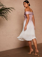 Bardot Ombre Pleated Midi Dress in Pink