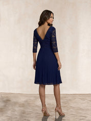 Long Sleeve V Neck Midi Dress in Navy