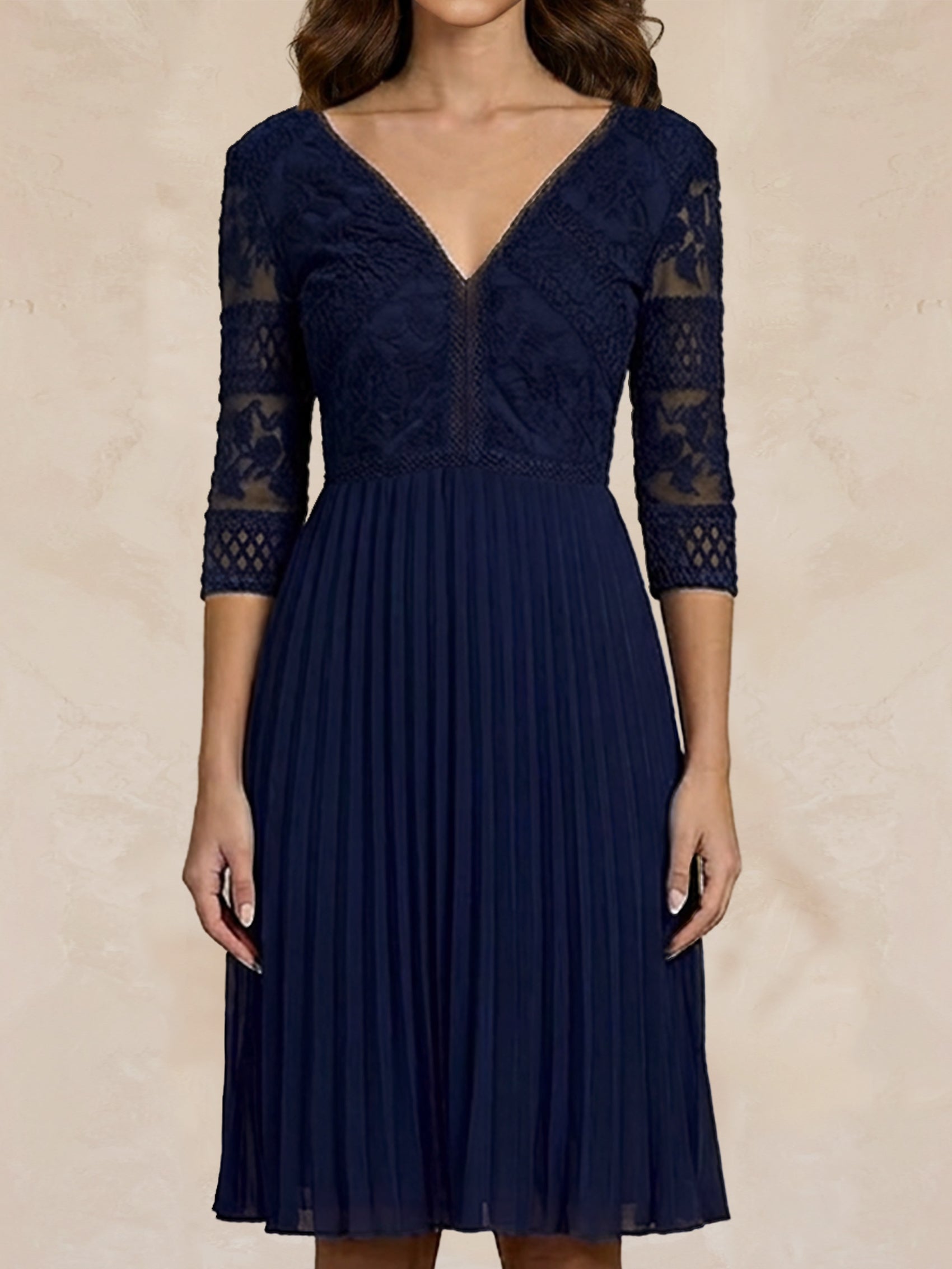 Long Sleeve V Neck Midi Dress in Navy
