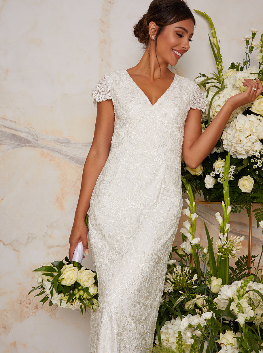 Lace Embellished Maxi Wedding Dress