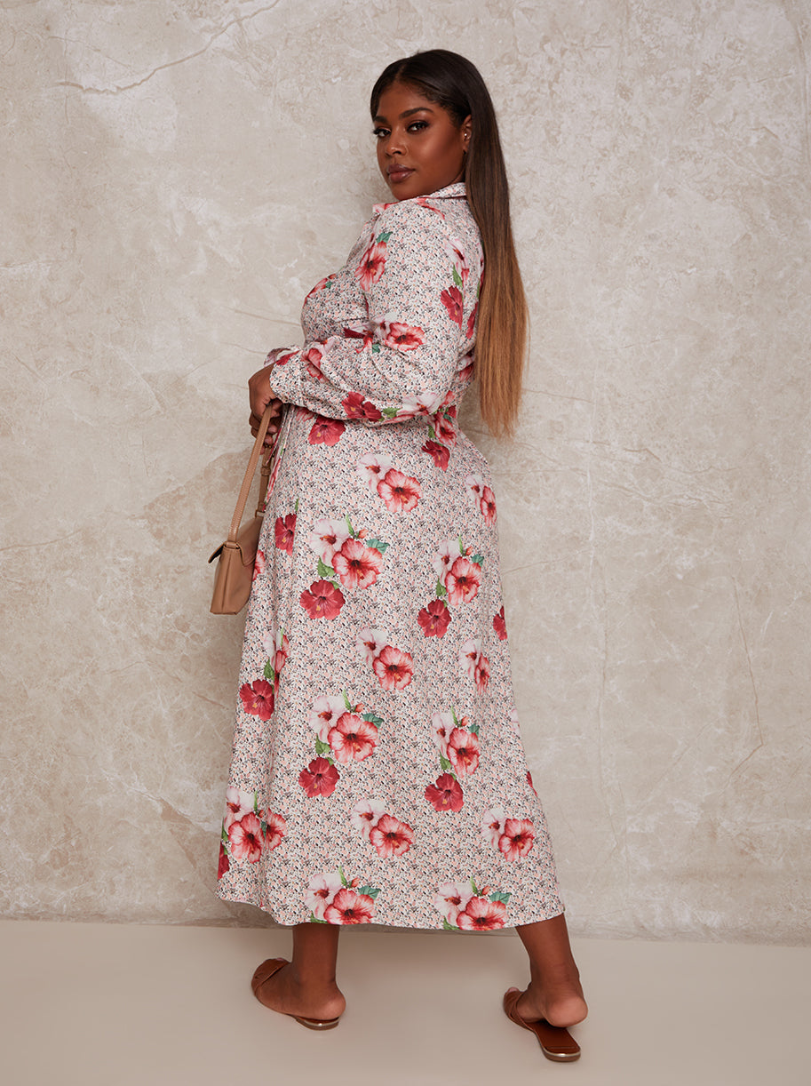 Plus Floral Print Maxi Shirt Dress