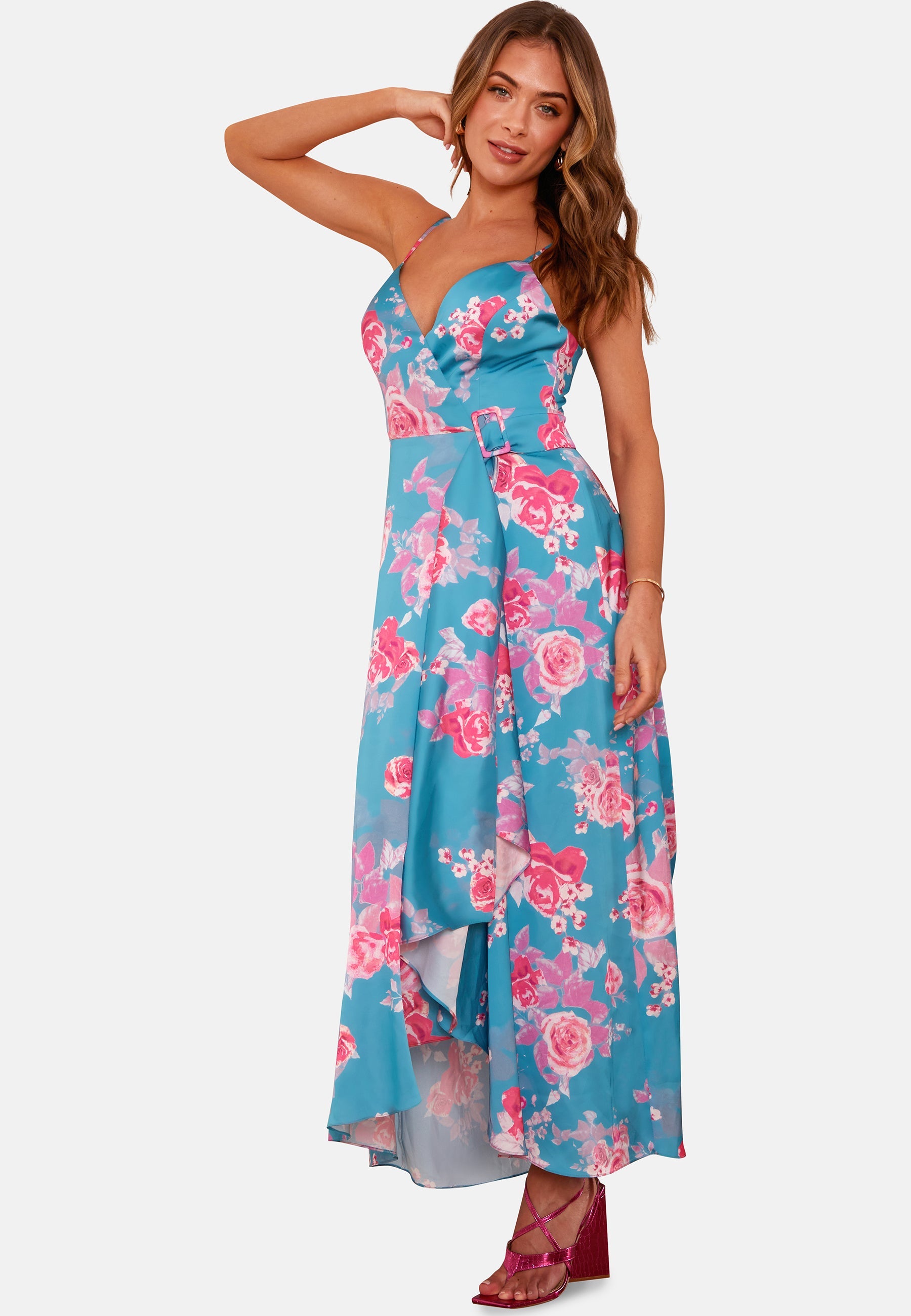 chi chi london cami floral print wrap midi dress reviews Chi Chi London Women's Cami Floral Wrap Dip Hem Midi Dress in Blue 8