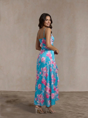 Cami Floral Wrap Midi Dip Hem Dress in Green