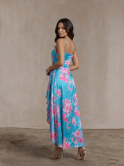 Cami Floral Wrap Midi Dip Hem Dress in Green