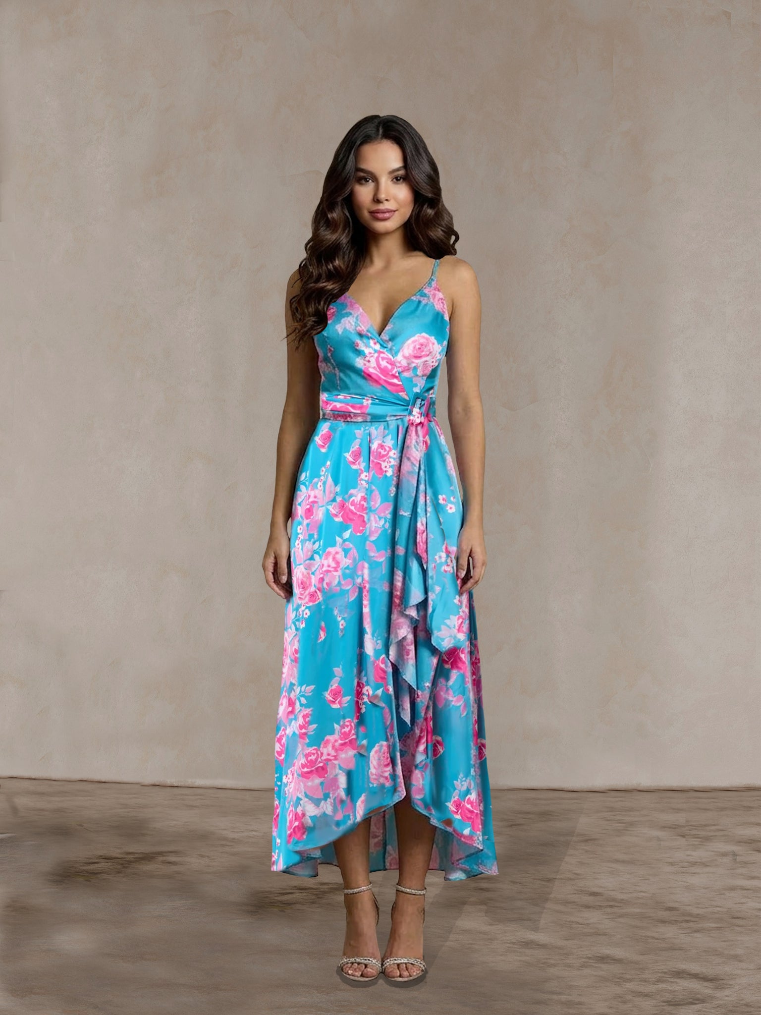 Chi Chi London Women's Cami Floral Wrap Midi Dip Hem Dress in Blue 16 Chi Chi London Women's Cami Floral Wrap Midi Dip Hem Dress in Blue 16