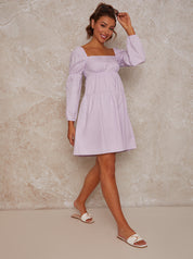 Puff Sleeve Mini Day Dress in Lilac