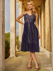 Cami Premium Lace Midi Dress in Navy